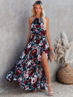 Robe Longue Imprimé Femme avec Bretelles avec Epaule Dénudée Coupe Cintrée avec Fente Robe Maxi