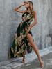 Robe Longue Imprimé Femme avec Bretelles Coupe Cintrée avec Fente Robe Maxi