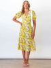 Robe Longue Imprimé Femme avec Manches Courtes Amples Coupe Cintrée