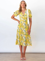 Robe Longue Imprimé Femme avec Manches Courtes Amples Coupe Cintrée