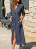 Robe Longue Imprimé Femme avec Manches Longues à Col Revers Coupe Cintrée à Lacets avec Boutons Bicolores Robe de Plage Robe Maxi