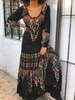 Robe Longue Imprimé Femme avec Manches Longues à Col Rond Coupe Cintrée Bas Evasée