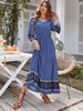 Robe Longue Imprimé Femme avec Manches Longues à Col V Coupe Cintrée Bas Evasée Robe de Bohème