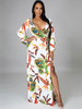 Robe Longue Imprimé Femme Eté avec Bretelles à Col Décolleté en Carré avec Fente Robe Moulante Robe de Plage