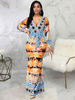 Robe Longue Imprimé Femme Sexy à Col Décolleté en V avec Manches Longues Amples Coupe Cintrée Bicolores Robe Sexy Robe de Sirène