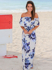 Robe Longue Imprimé Fleurie avec Bretelles à Col Décolleté avec Epaule Dénudée Coupe Cintrée Bicolores Robe Eté Robe de Plage Robe Maxi
