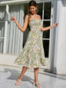 Robe Longue Imprimé Fleurie avec Bretelles à Col Décolleté Coupe Cintrée Bas Evasée Robe Sexy