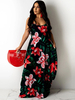 Robe Longue Imprimé Fleurie avec Bretelles à Col Décolleté en V Coupe Cintrée Bas Evasée Bicolores Robe de Plage Robe Eté Robe Maxi
