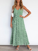 Robe Longue Imprimé Fleurie avec Bretelles à Col Décolleté en V Coupe Cintrée Bas Evasée Bicolores Robe Eté Robe de Plage Robe Maxi