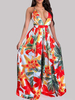 Robe Longue Imprimé Fleurie avec Bretelles à Col Décolleté en V Coupe Cintrée Bas Evasée Multicolores Robe Sexy Robe de Plage Robe Maxi