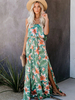 Robe Longue Imprimé Fleurie avec Bretelles à Col Rond Coupe Cintrée Elastique avec Fente Bicolores Robe de Plage Robe Maxi