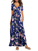 Robe Longue Imprimé Fleurie avec Poche Robe Maxi à Col Décolleté en V avec Manches Courtes Coupe Cintrée Bas Evasée Robe Droite Sexy