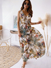 Robe Longue Imprimé Fleurie en Mousseline à Col Décolleté en V avec Bretelles à Lacets Coupe Cintrée Bas Evasée Multicolores Robe de Plage Robe Eté Robe Maxi