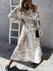 Robe Longue Imprimé Fleurie en Mousseline Femme à Col Revers avec Manches Longues Coupe Cintrée Bas Evasée Bicolores Robe de Plage