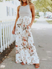 Robe Longue Imprimé Fleurie Femme à Col Rond Coupe Cintrée Bas Evasée avec Poches Multicolores Robe de Plage Robe Maxi