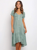 Robe Longue Imprimé Fleurie Femme à Col V avec Manches Courtes Amples avec Boutons Bas Evasée Bicolores Robe de Plage Robe Eté