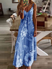 Robe Longue Imprimé Fleurie Femme avec Bretelles à Col Décolleté en V Coupe Cintrée Bas Evasée Bicolores Robe Maxi Robe de Plage