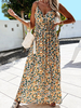 Robe Longue Imprimé Fleurie Femme avec Bretelles à Col Décolleté en V Coupe Cintrée Elastique Bas Evasée Robe Maxi