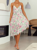Robe Longue Imprimé Fleurie Femme avec Bretelles à Col V Bas Evasée Robe Femme