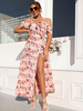Robe Longue Imprimé Fleurie Femme avec Bretelles à Col V Coupe Cintrée avec Fente Robe Maxi