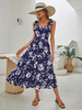 Robe Longue Imprimé Fleurie Femme avec Bretelles à Lacets Coupe Cintrée Bas Evasée Bicolores Robe Maxi