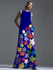 Robe Longue Imprimé Fleuries avec Bretelle à Col Rond avec Bretelles Coupe Cintrée Multicolores Robe Droite Robe de Plage