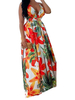 Robe Longue Imprimé Florale Femme Eté Sexy avec Bretelles à Col Décolleté en V Coupe Cintrée Bas Evasée Multicolores Robe de Plage Robe Sexy