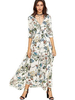 Robe Longue Imprimé Florale Femme Eté Sexy avec Manches Longues à Col Décolleté en V Coupe Cintrée Bas Evasée Multicolores Robe de Plage Robe Sexy
