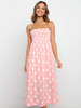 Robe Longue Imprimé Pois Femme avec Bretelles à Col Carré en Plis Coupe Cintrée Bas Evasée Bicolores Robe de Plage Robe Eté