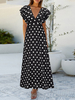 Robe Longue Imprimé Pois Femme Longue à Col V avec Manches Courtes Coupe Cintrée Bas Evasée Bicolores Robe Maxi