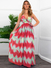Robe Longue Imprimé Rayures avec Bretelles à Col Décolleté en V Coupe Cintrée Bas Evasée Bicolores Robe Eté Robe de Plage Robe Maxi