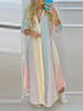 Robe Longue Imprimé Rayures Femme avec Manches Longues à Col V Robe Chemisier Robe Maxi