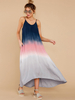Robe Longue Imprimé Rayures Femme Eté avec Bretelles à Col V Bas Evasée Tricolores Robe Eté Sexy