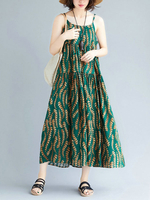 Robe Longue Imprimés avec Bretelles à Col Rond Bas Evasée Robe Maxi Bicolores Robe Eté Sexy