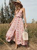 Robe Longue Imprimés avec Bretelles Coupe Cintrée avec Fente Bicolores Robe Maxi