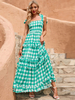 Robe Longue Imprimés avec Bretelles Coupe Cintrée Bas Evasée Bicolores