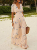 Robe Longue Imprimés Femme Eté Sexy avec Manches Courtes Volantes à Col V Coupe Cintrée Bas Evasée Bicolores Robe Eté Sexy