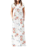 Robe Longue Imprimés Florales Femme Eté avec Manches Courtes à Col Rond Coupe Cintrée Bas Evasée avec Poches Robe Droite Robe Maxi