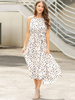Robe Longue Imprimés Pois Femme Eté avec Bretelles à Col Rond sans Manches Coupe Cintrée à Lacets Bas Evasée Bicolores Robe Eté Sexy