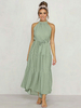 Robe Longue Imprimés Pois Femme Eté avec Bretelles à Col Rond sans Manches Coupe Cintrée à Lacets Bas Evasée Bicolores Robe Eté Sexy