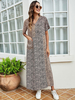 Robe longue manches courtes noire passepoil surdimensionné col en V polyester longue robe
