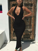 Robe Longue Moulante avec Bretelles à Col Décolleté en V Coupe Cintrée Unicolore Robe Sexy