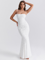 Robe longue moulante blanche avec dos à lacets Robe sirène en dentelle dévorée pour femme 2025