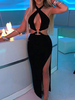 Robe Longue Moulante Femme avec Bretelles à Col Décolleté Coupe Cintrée avec Fente Unicolore