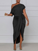 Robe Longue Moulante Femme avec Epaule Dénudée avec Manches Courtes Coupe Cintrée à Lacets avec Fente Unicolore
