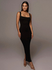 Robe Longue Moulante Femme Sexy avec Bretelles à Col Carré Coupe Cintrée Unicolore Robe Sexy