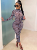 Robe Longue Moulante Femmes à Col Rond avec Manches Longues Imprimé Bicolores Coupe Cintrée Robe Longue Moulante Sexy