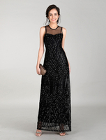 Robe longue noir en tulle col rond Robe de soirée
