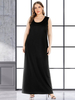 Robe longue noire de grande taille à col bijou et épaules dénudées; robe longue décontractée en polyester
