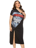 Robe longue noire de grande taille une épaule cou manches courtes fendue devant polyester Lycra Spandex robe de longueur de thé
